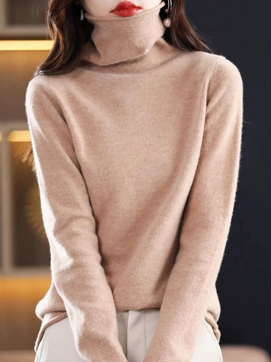 Women Autumn Casual Knitted Wool Turtleneck Sweater