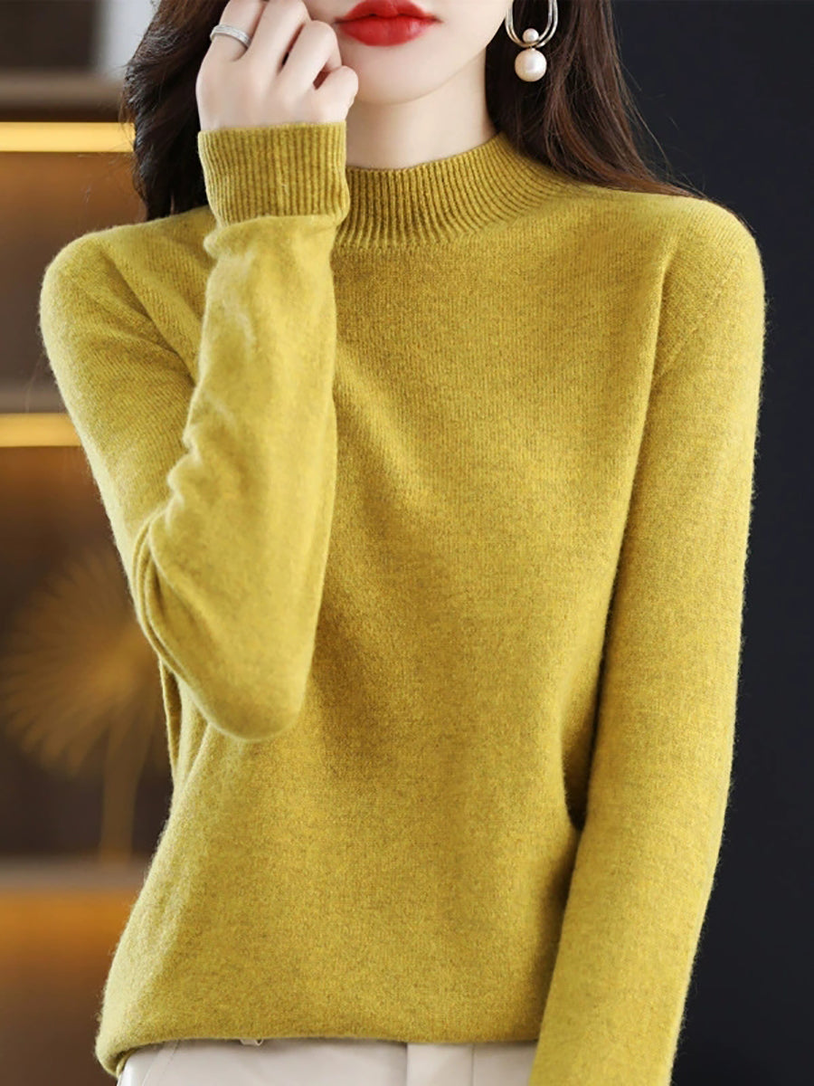 Women Autumn Casual Knitted Wool Half-Turtleneck Sweater