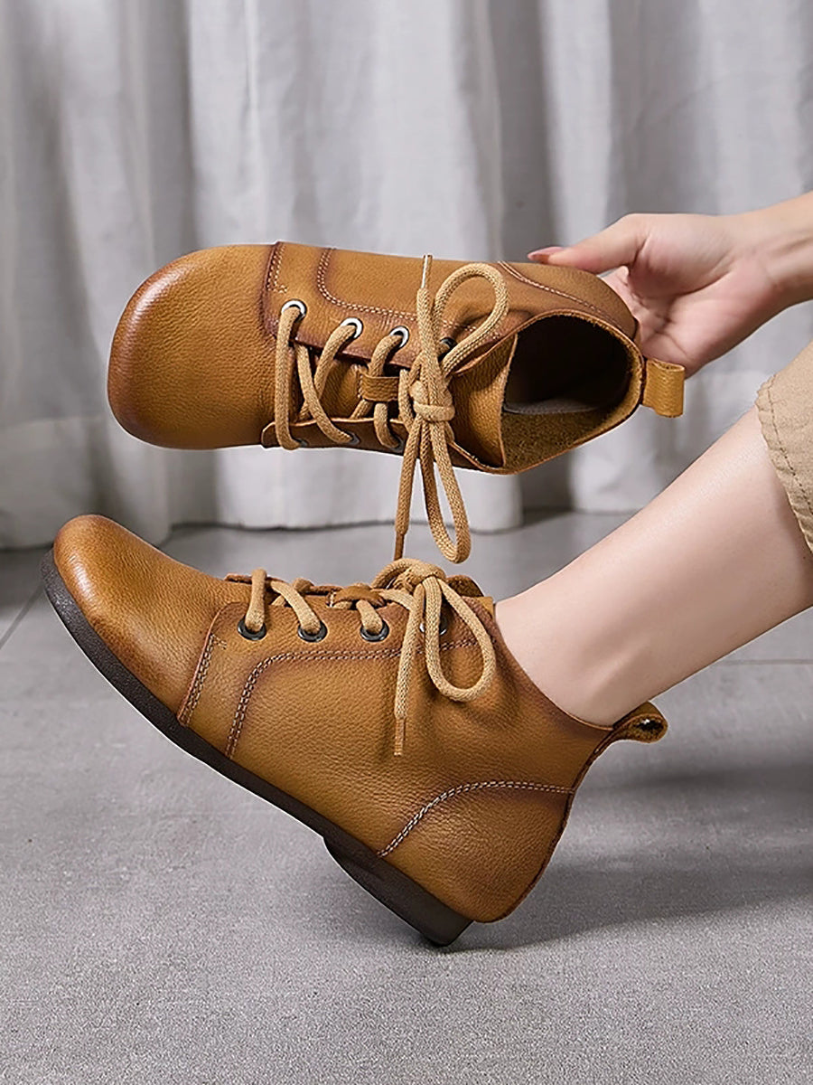 Women Genuine Leather Spliced Soft Ankle Boots