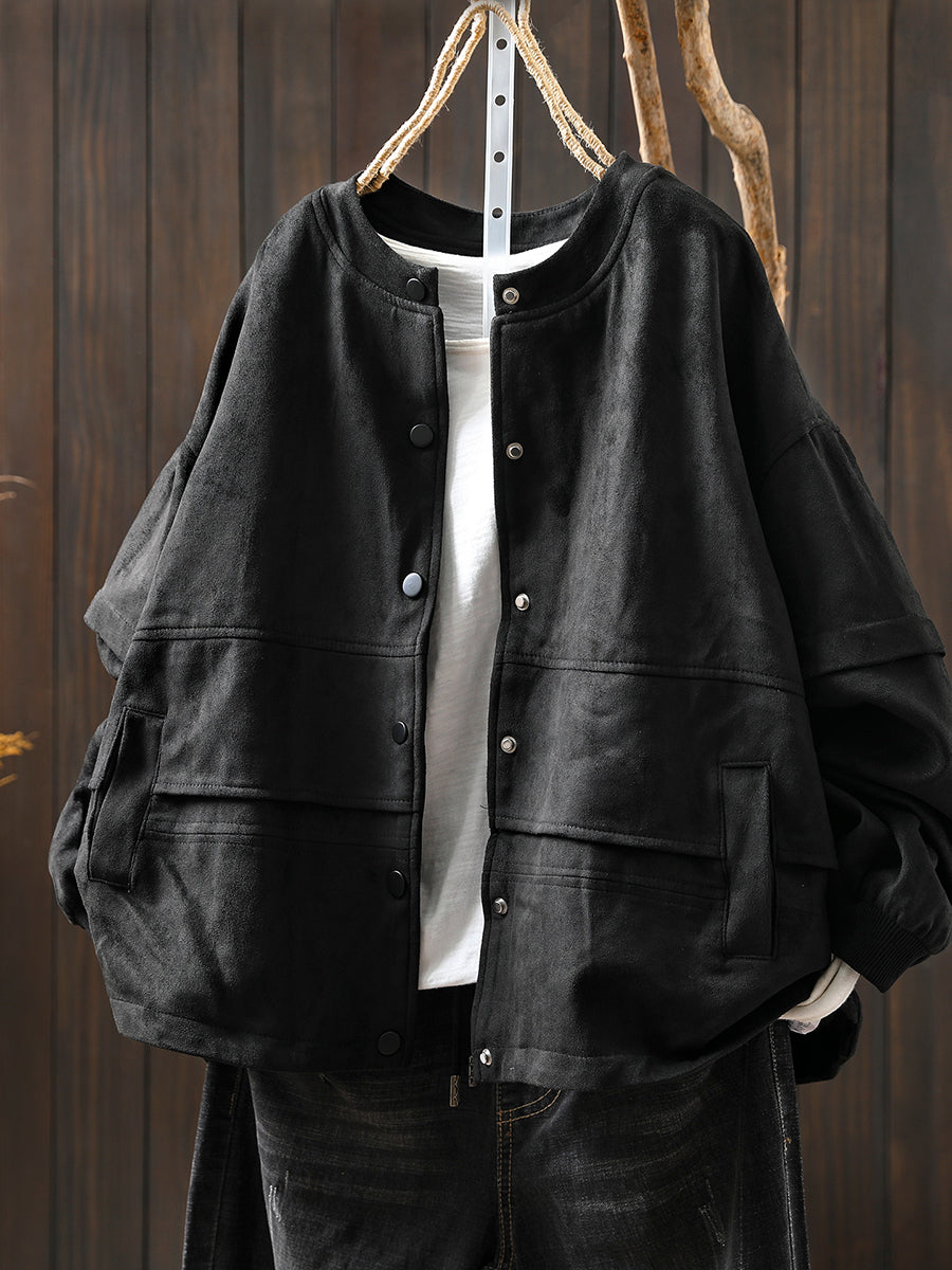 Women Autumn Pure Color O-Neck Cardigan Jacket