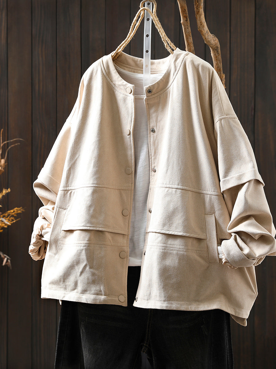 Women Autumn Pure Color O-Neck Cardigan Jacket