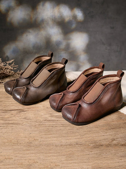 Women Genuine Leather Spliced Ankle Boots