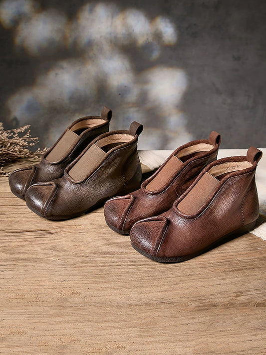 Women Genuine Leather Spliced Ankle Boots