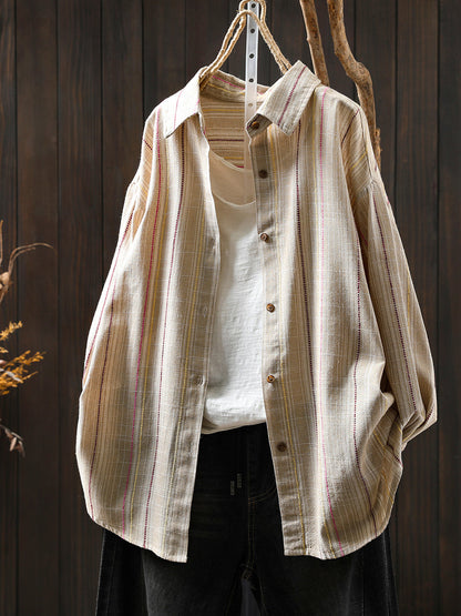 Women Autumn 100%Cotton Stripe Shirt