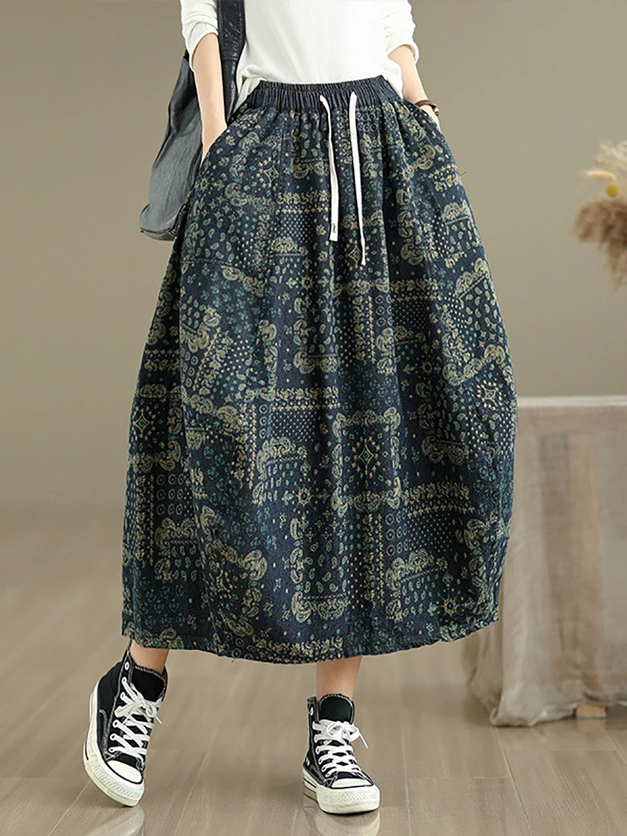 Women Ethnic Print Denim Skirt