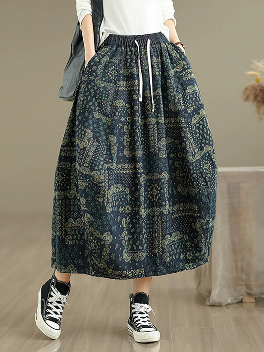 Women Ethnic Print Denim Skirt