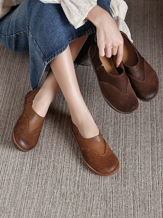 Women Autumn Genuine Leather Spliced Flat Shoes