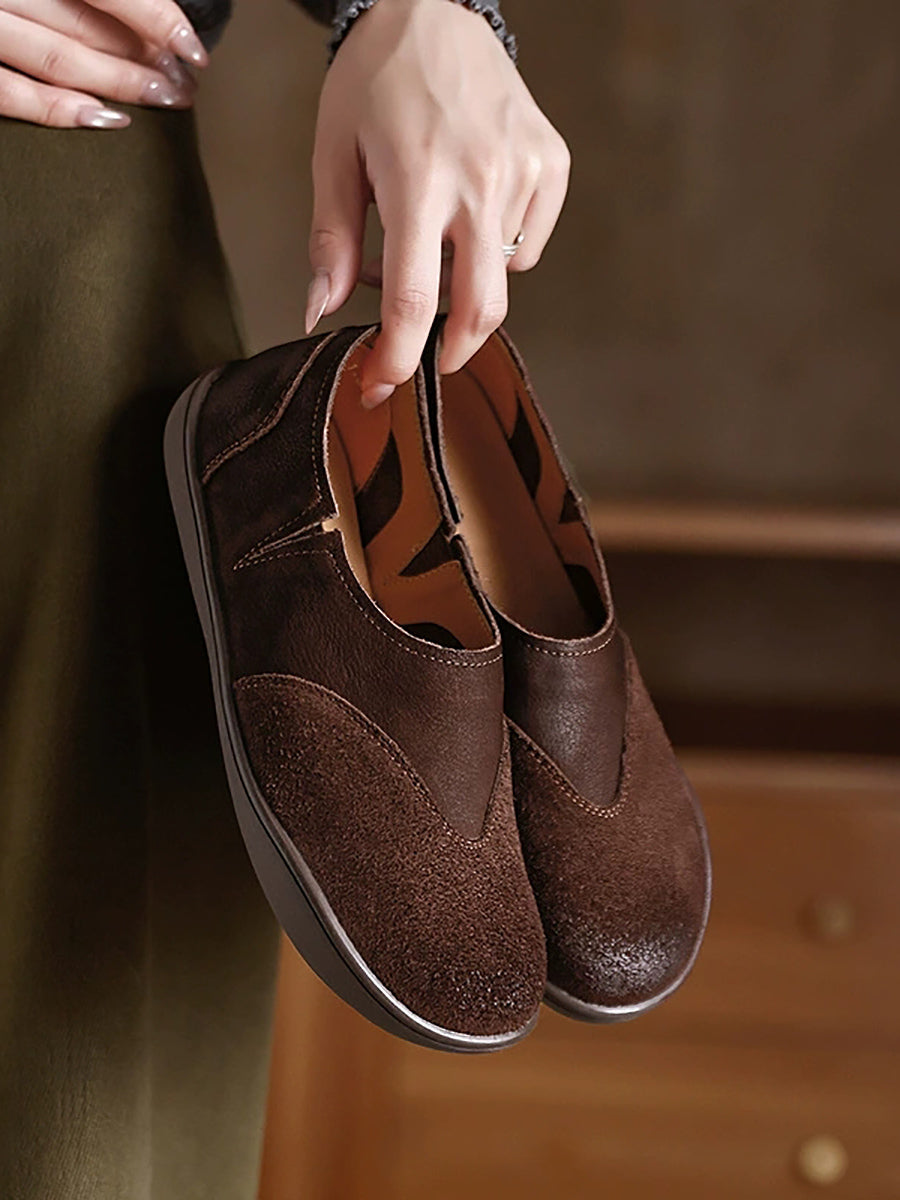 Women Autumn Genuine Leather Spliced Flat Shoes