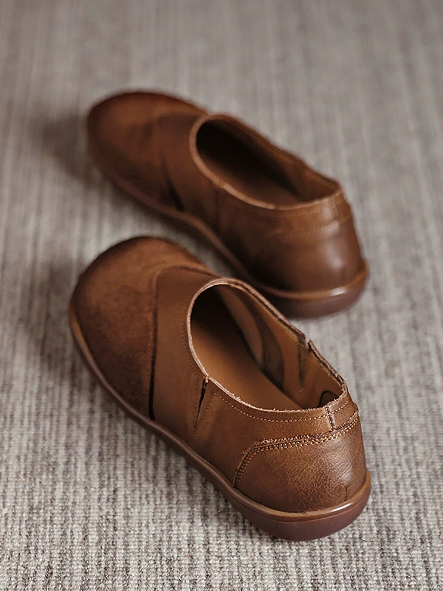 Women Autumn Genuine Leather Spliced Flat Shoes