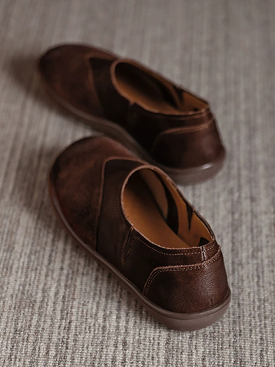 Women Autumn Genuine Leather Spliced Flat Shoes