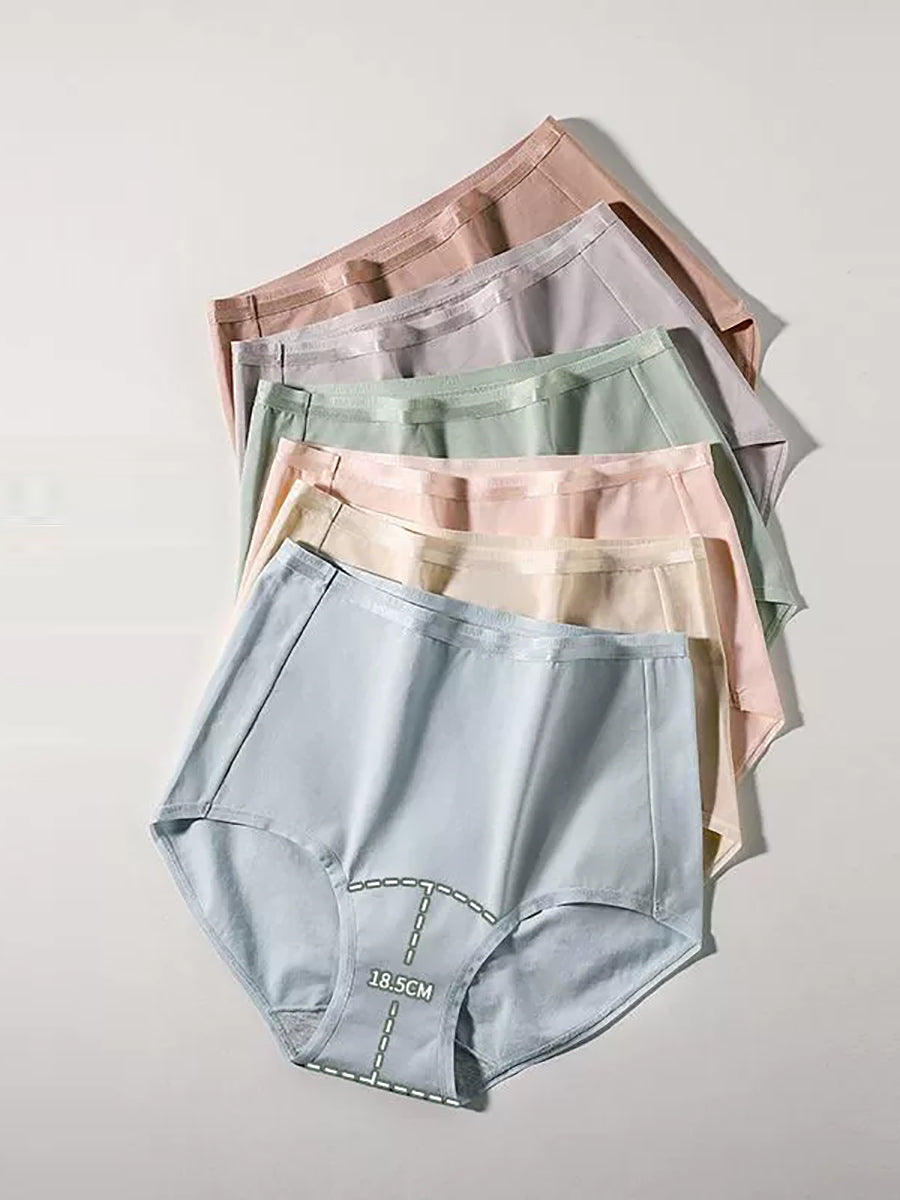 6 Pieces Women High Waist Pure Color Cotton Underwear