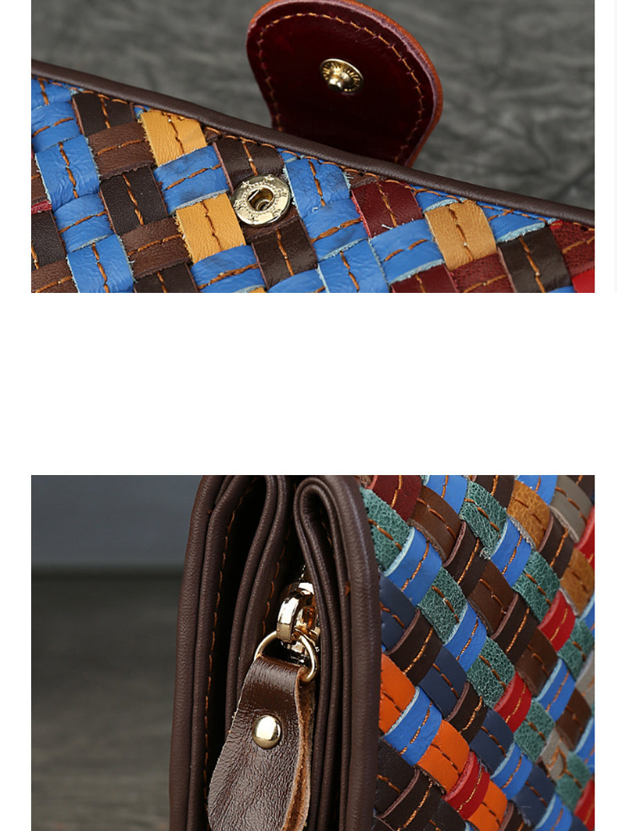Colorful Leather Weave Multifunction Wallet