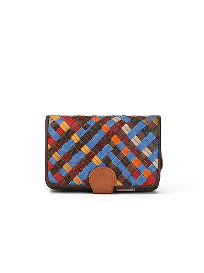 Colorful Leather Weave Multifunction Wallet