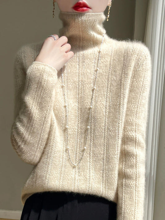 Women Autumn Artsy Knitted Wool Turtleneck Sweater