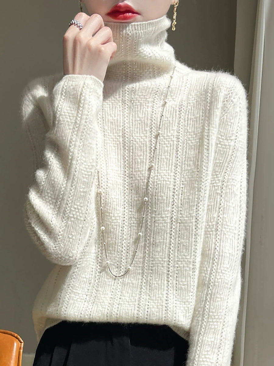 Women Autumn Artsy Knitted Wool Turtleneck Sweater