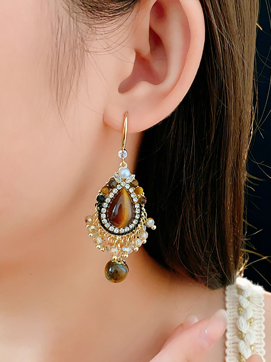 Women Vintage Alloy Rhinestone Zircon Earrings
