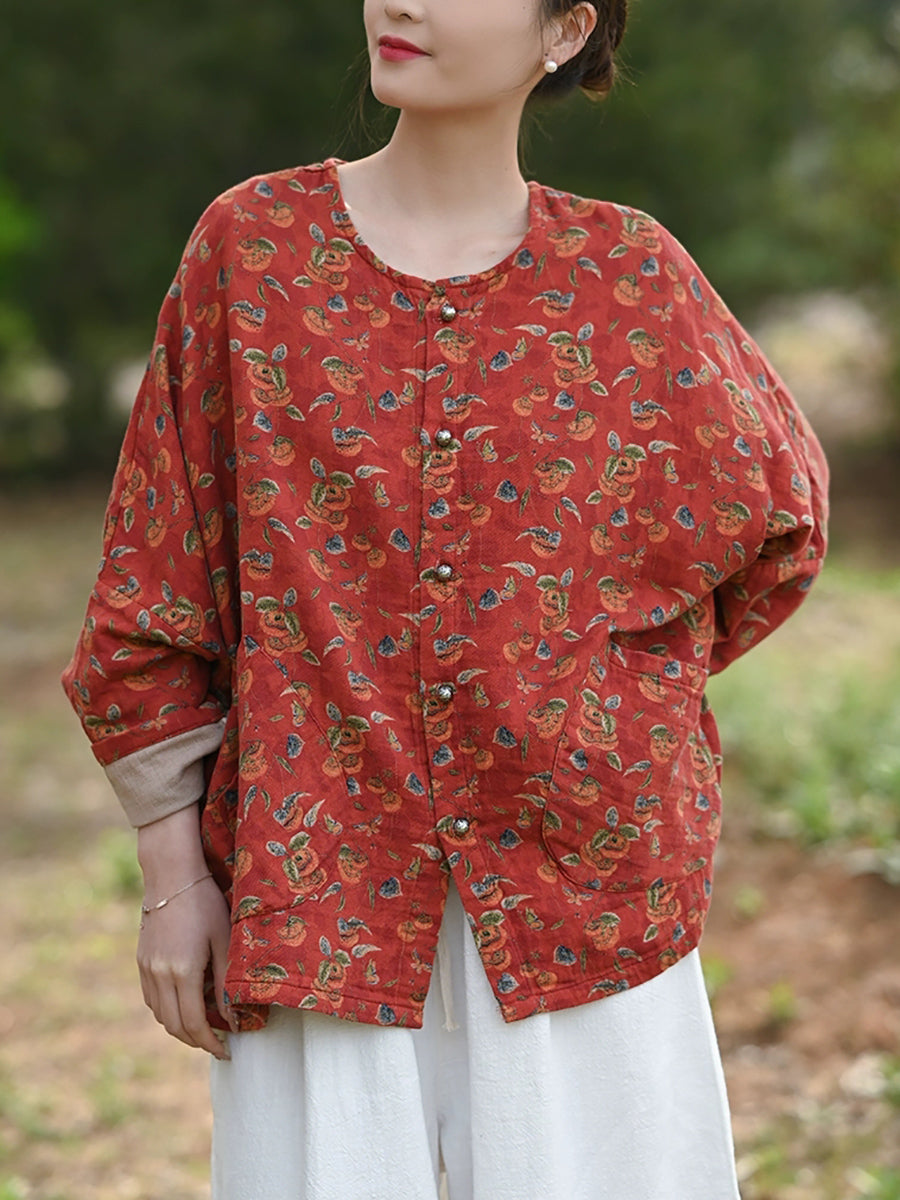 Women Autumn Flower 100%Cotton O-Neck Shirt