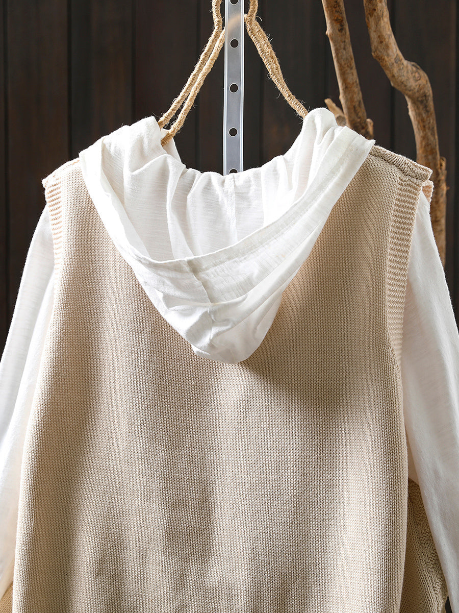 Women Autumn Casual Pure Color V-Neck Knitted Vest