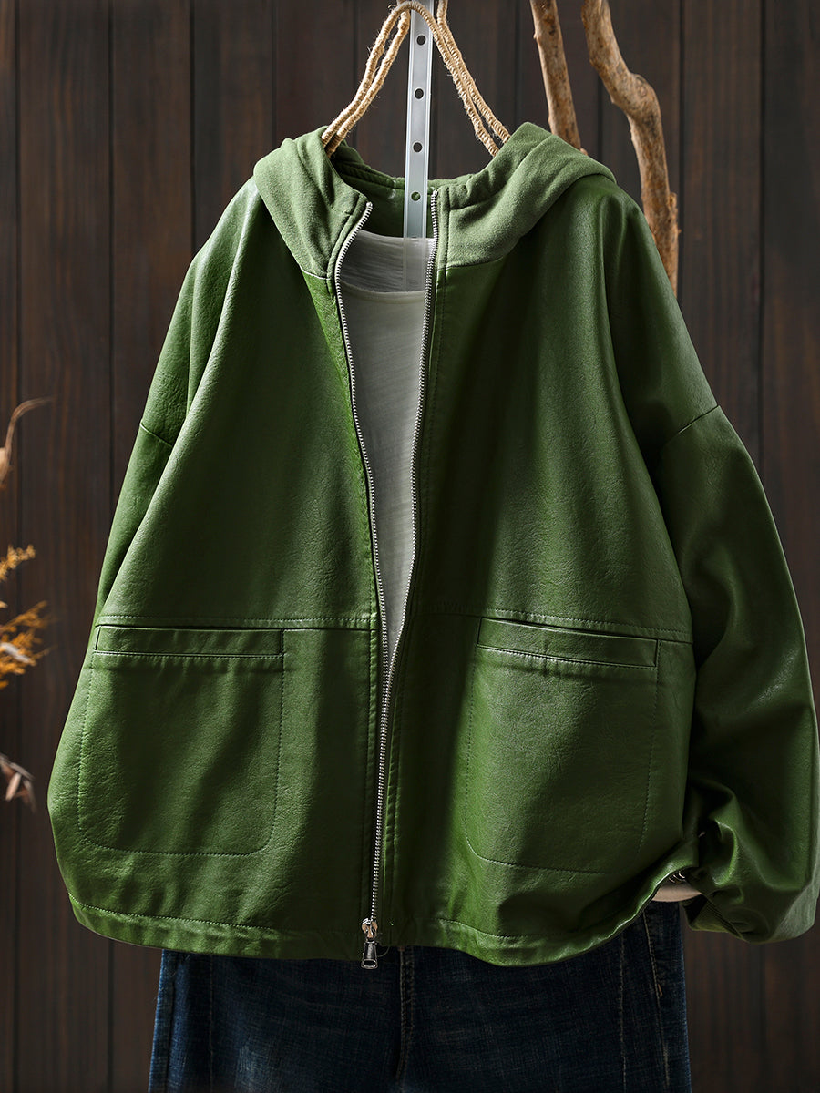 Women Autumn Fashion Pure Color Hooded Jacket