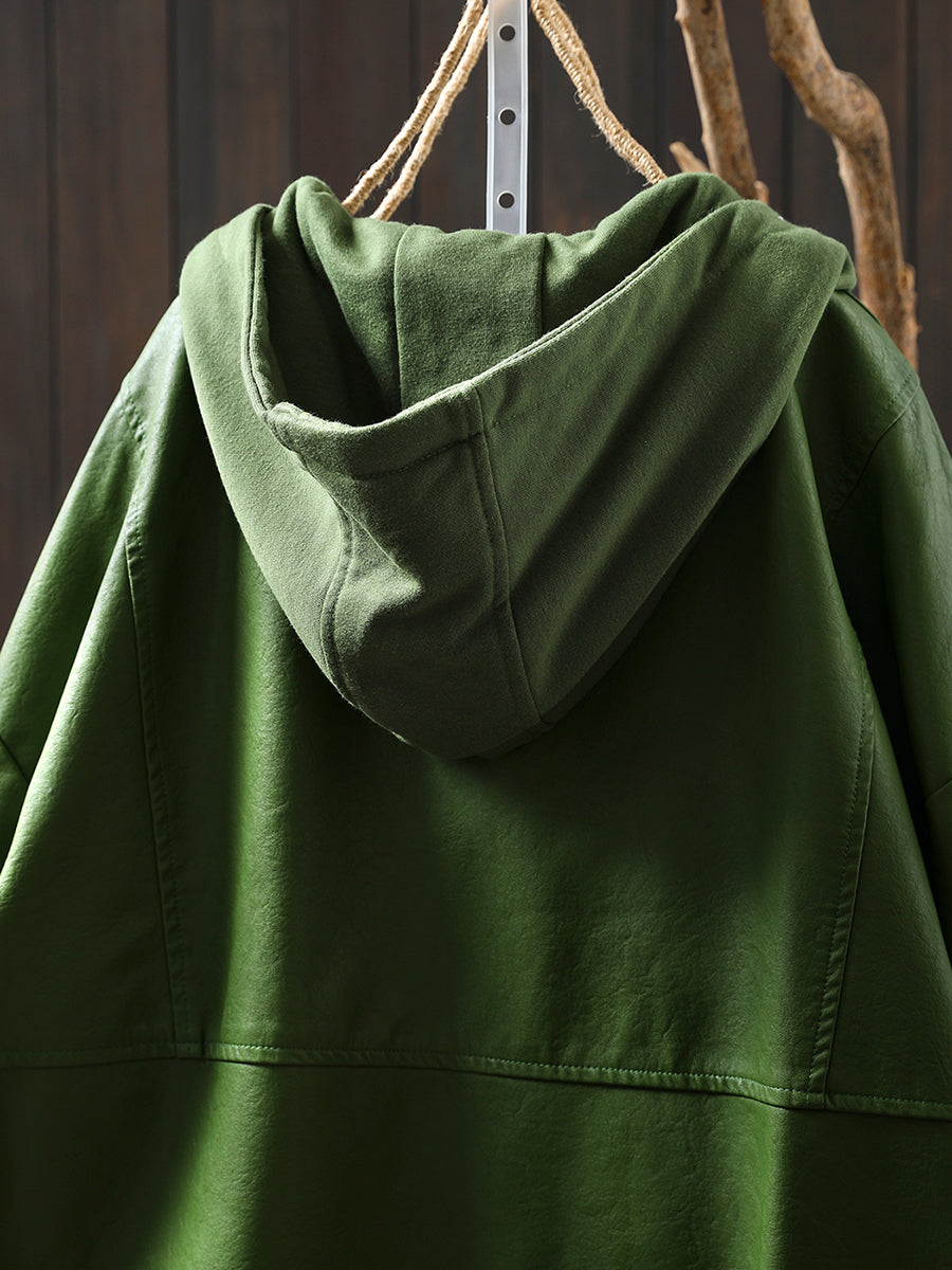 Women Autumn Fashion Pure Color Hooded Jacket