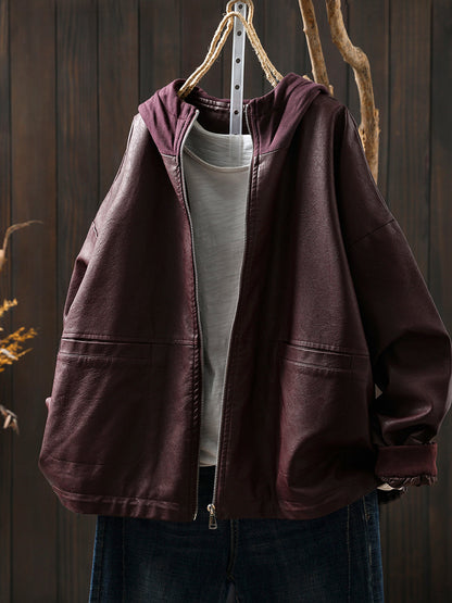 Women Autumn Fashion Pure Color Hooded Jacket