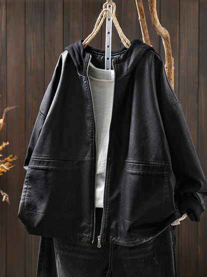 Women Autumn Fashion Pure Color Hooded Jacket