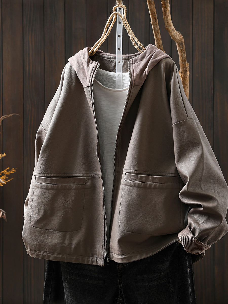 Women Autumn Fashion Pure Color Hooded Jacket