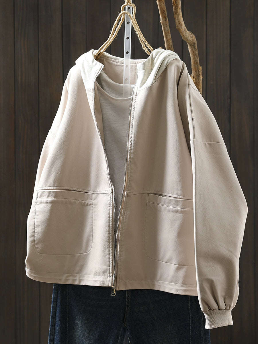 Women Autumn Fashion Pure Color Hooded Jacket