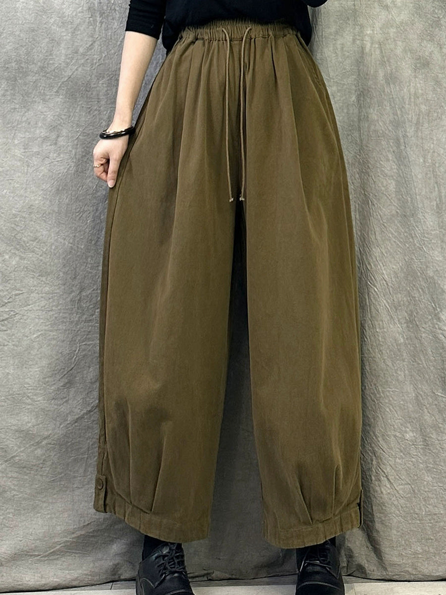 Women Autumn Pure Color Cotton Harem Pants