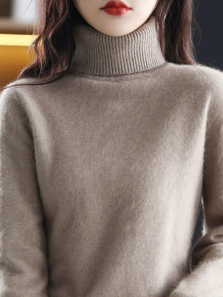 Women Autumn Casual Knitted Wool Turtleneck Sweater