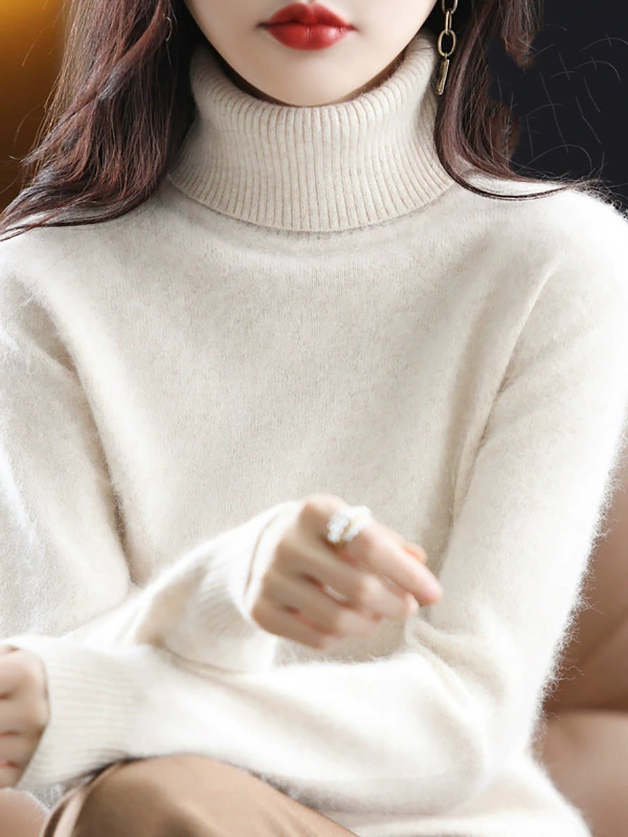 Women Autumn Casual Knitted Wool Turtleneck Sweater