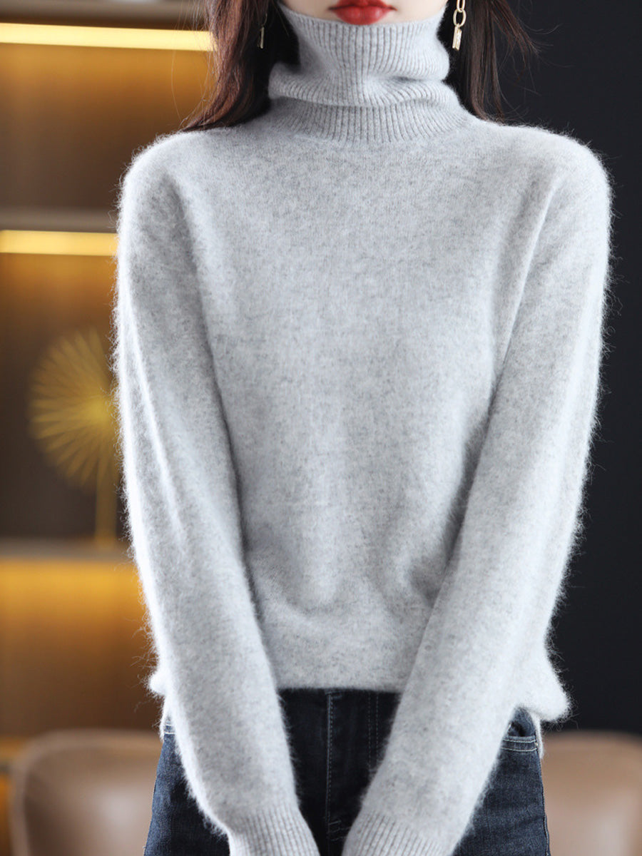 Women Autumn Casual Knitted Wool Turtleneck Sweater