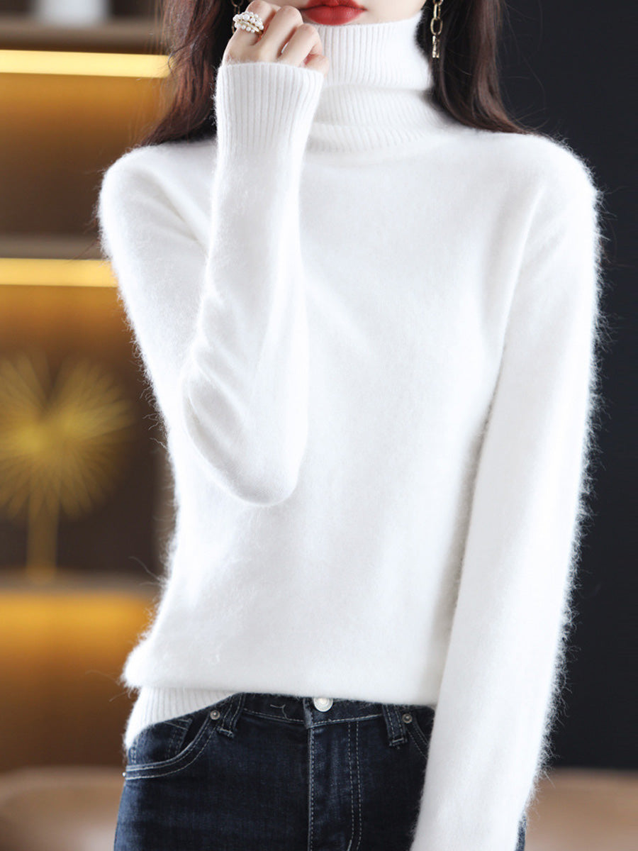 Women Autumn Casual Knitted Wool Turtleneck Sweater