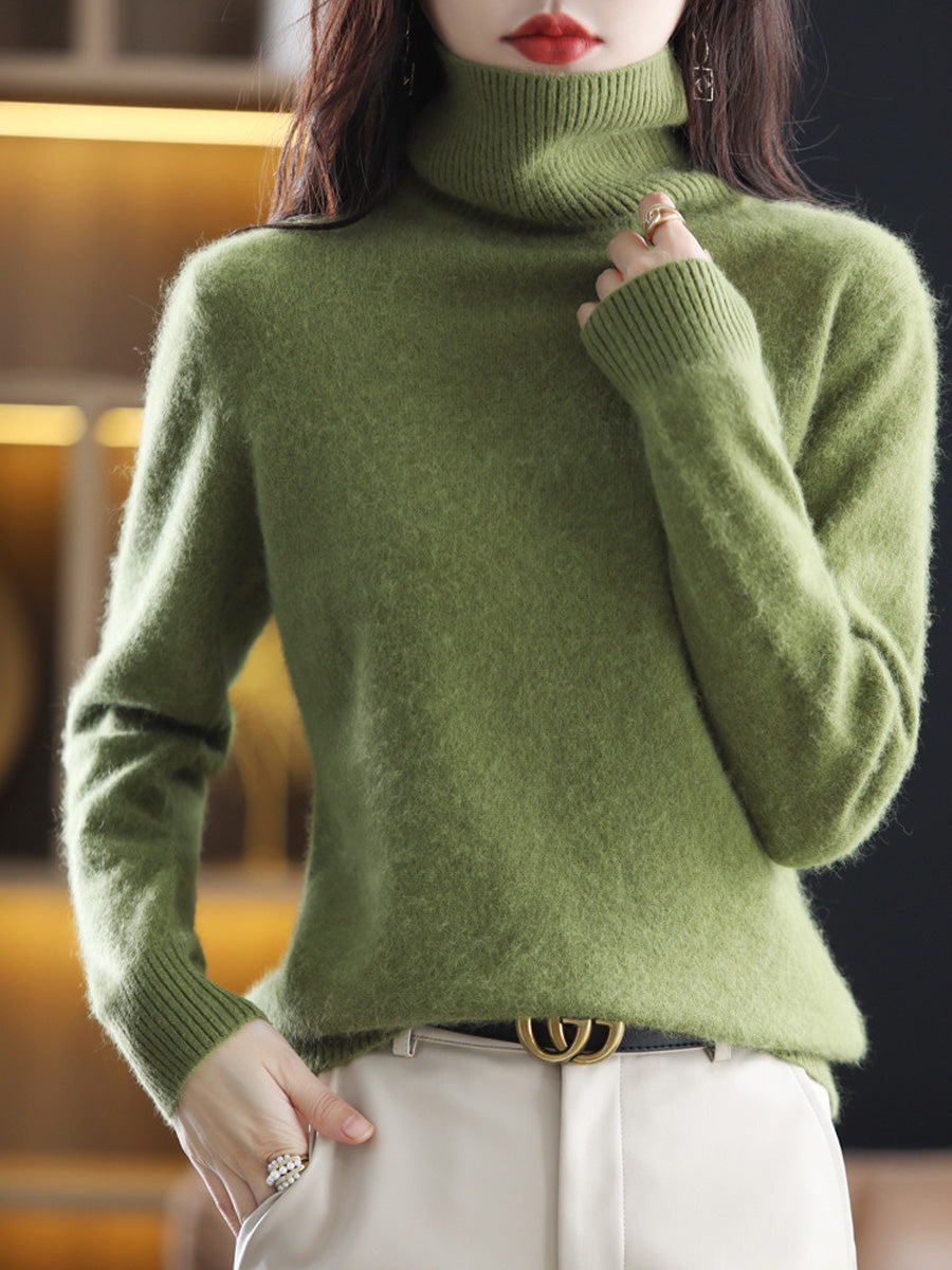 Women Autumn Casual Knitted Wool Turtleneck Sweater