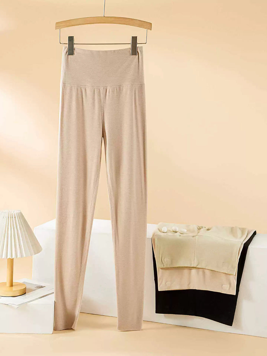 Women Autumn Warm Pure Color High Waist Leggings