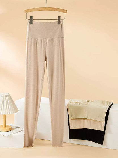 Women Autumn Warm Pure Color High Waist Leggings