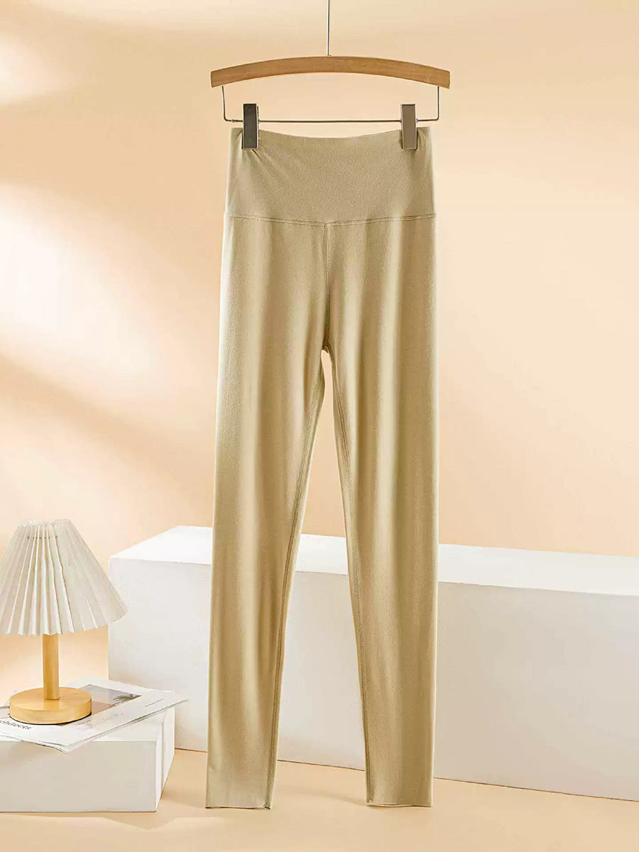 Women Autumn Warm Pure Color High Waist Leggings