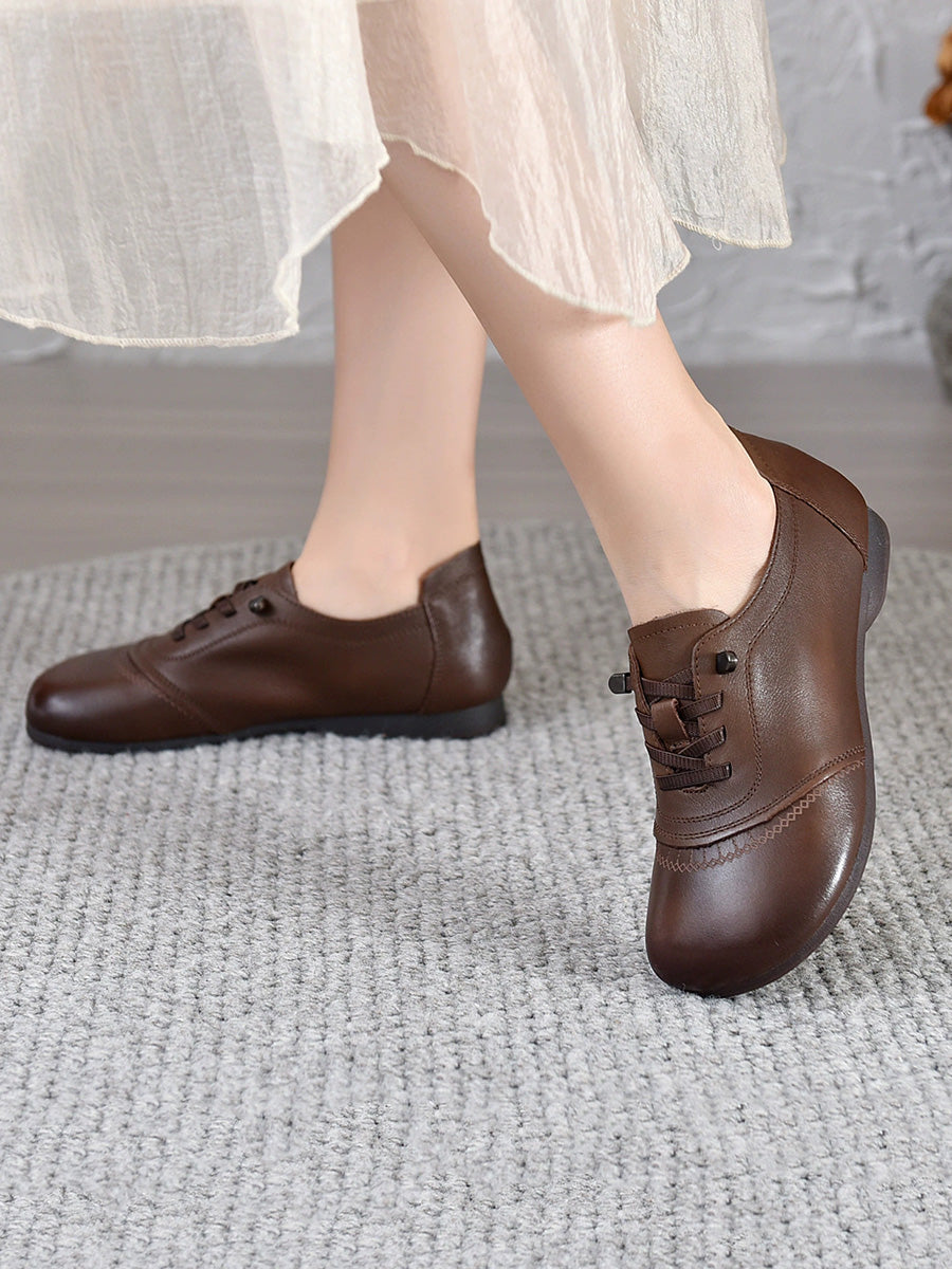 Women Autumn Genuine Leather Low Heel Shoes