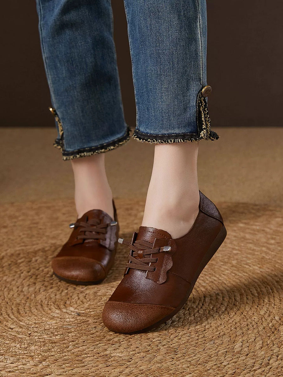 Women Autumn Genuine Leather Spliced Flat Shoes