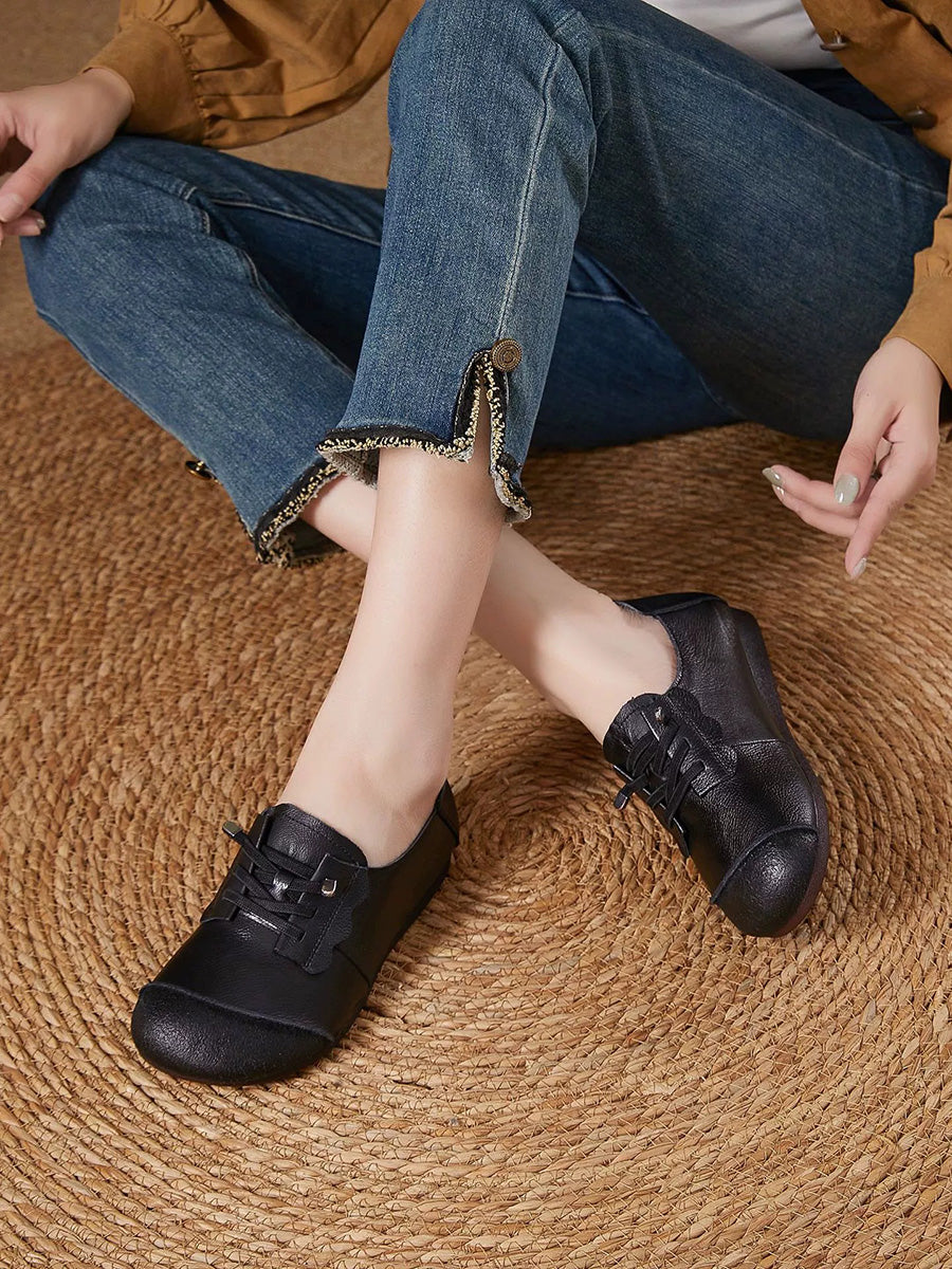 Women Autumn Genuine Leather Spliced Flat Shoes