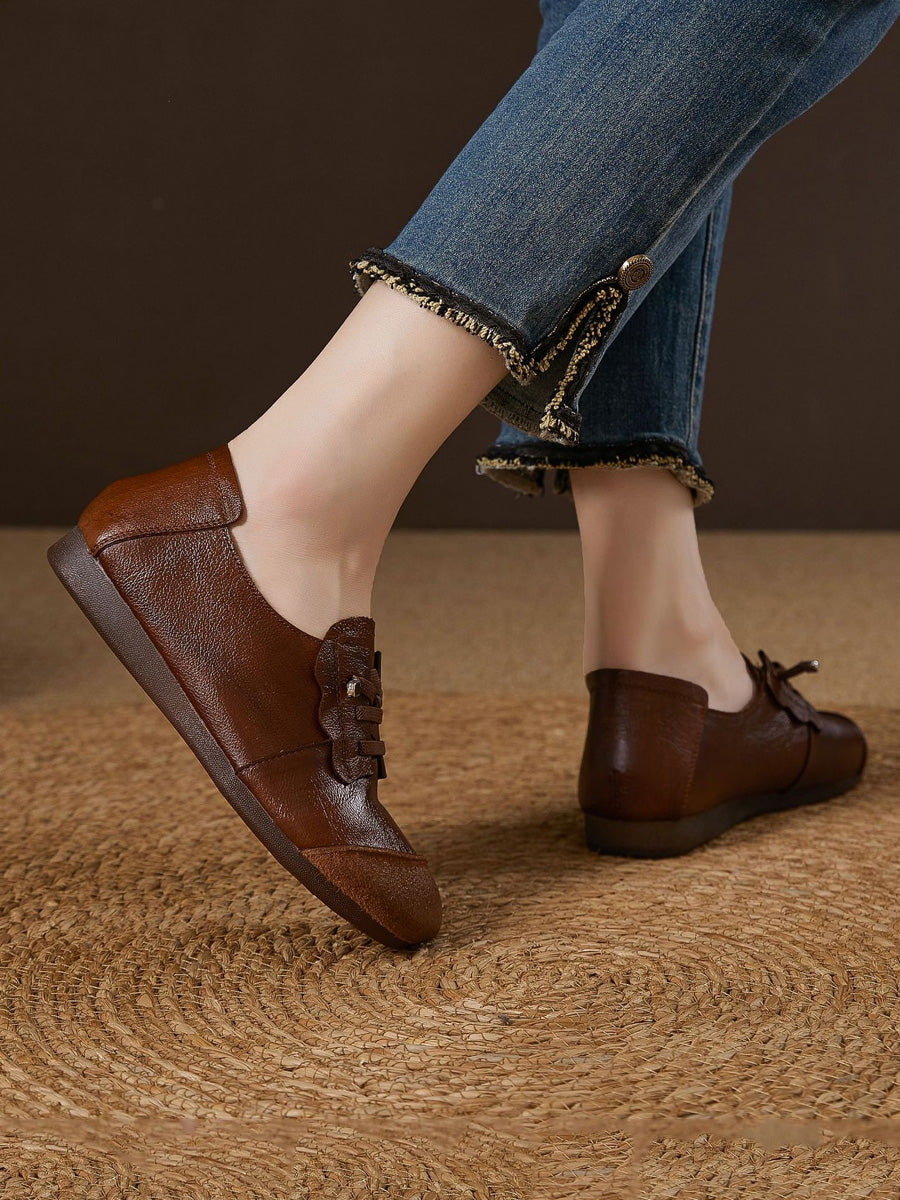 Women Autumn Genuine Leather Spliced Flat Shoes