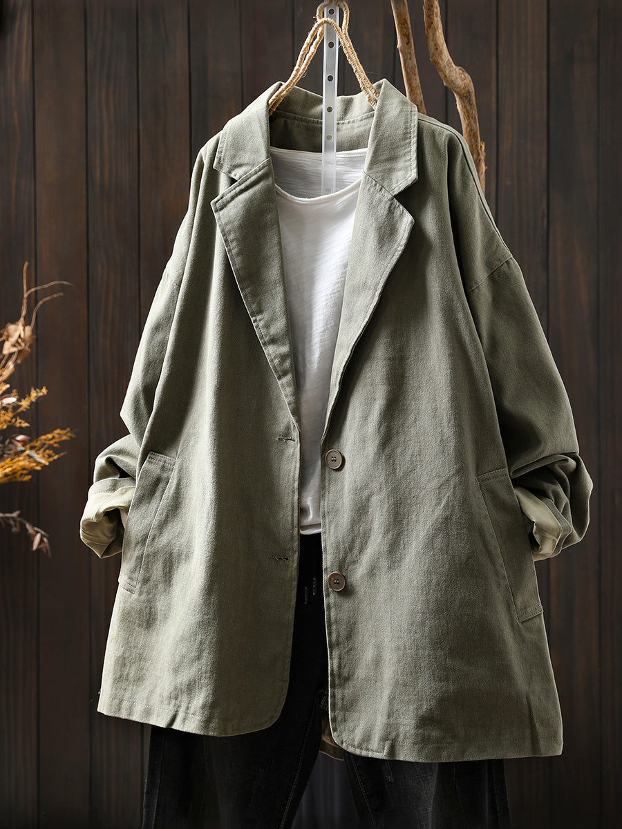 Plus Size Women Autumn Pure Color Cotton Cardigan Coat