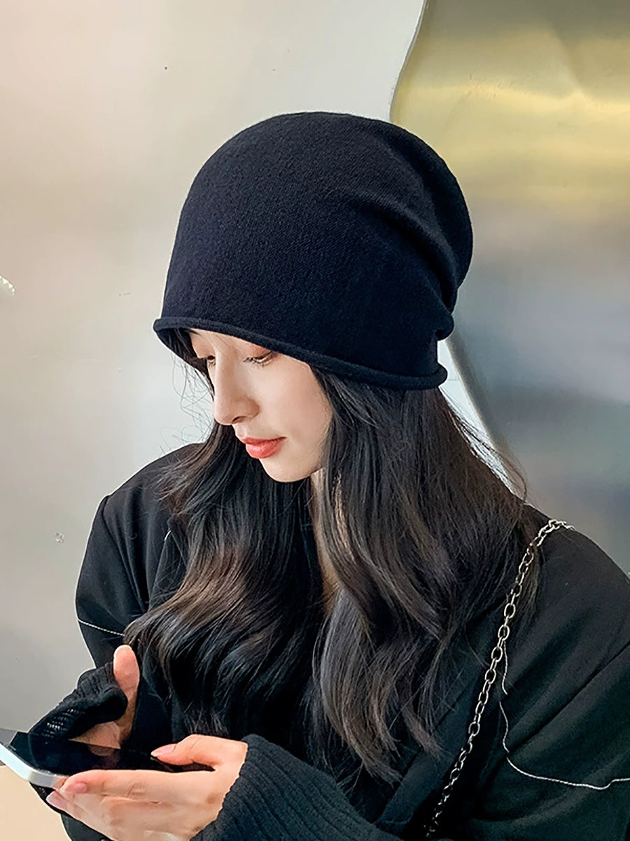 Women Autumn Casual Pure Color Knitted Hat