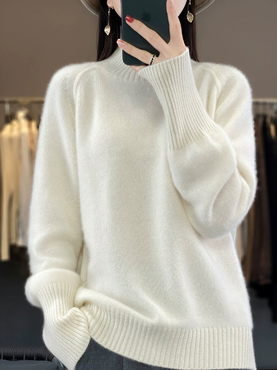 Women Autumn Casual Pure Color Turtleneck Sweater