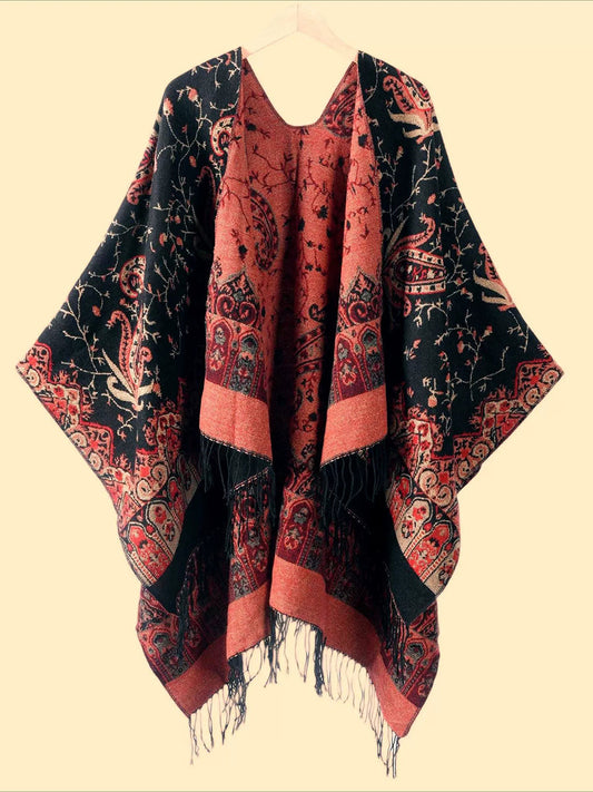 Women Vintage Autumn Flower Tassel Shawl