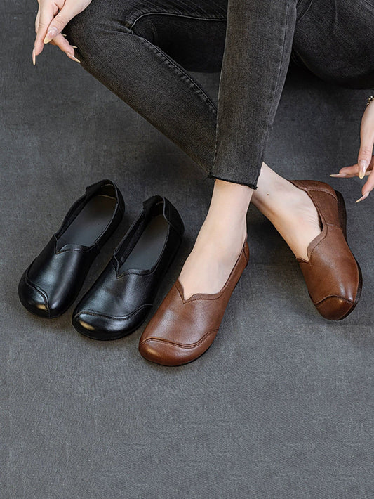 Women Autumn Vintage Genuine Leather Flat Shoes