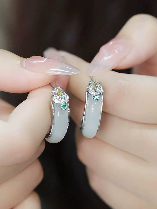 Women Ethnic Jade Alloy Earrings