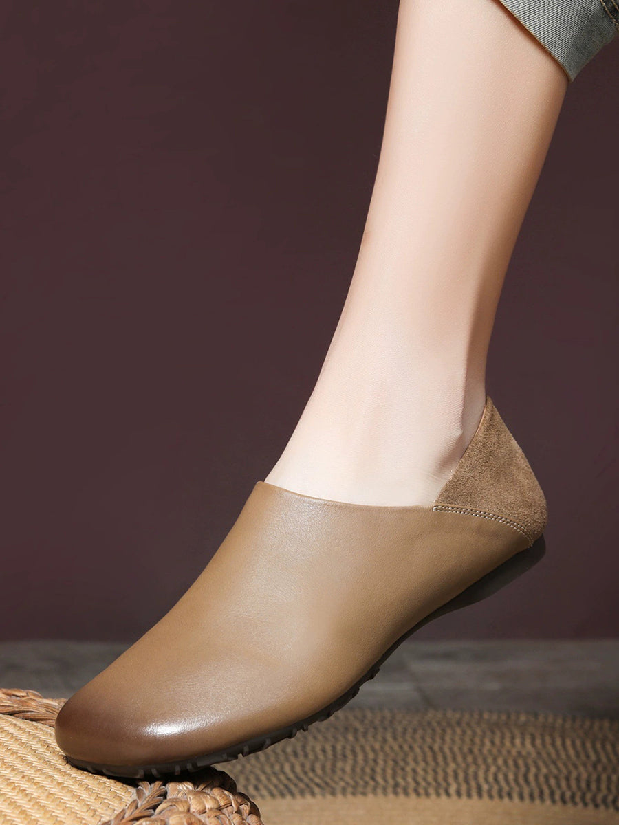 Women Casual Genuine Leather Spliced Flat Shoes