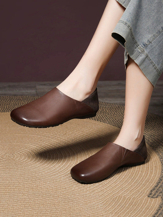 Women Casual Genuine Leather Spliced Flat Shoes