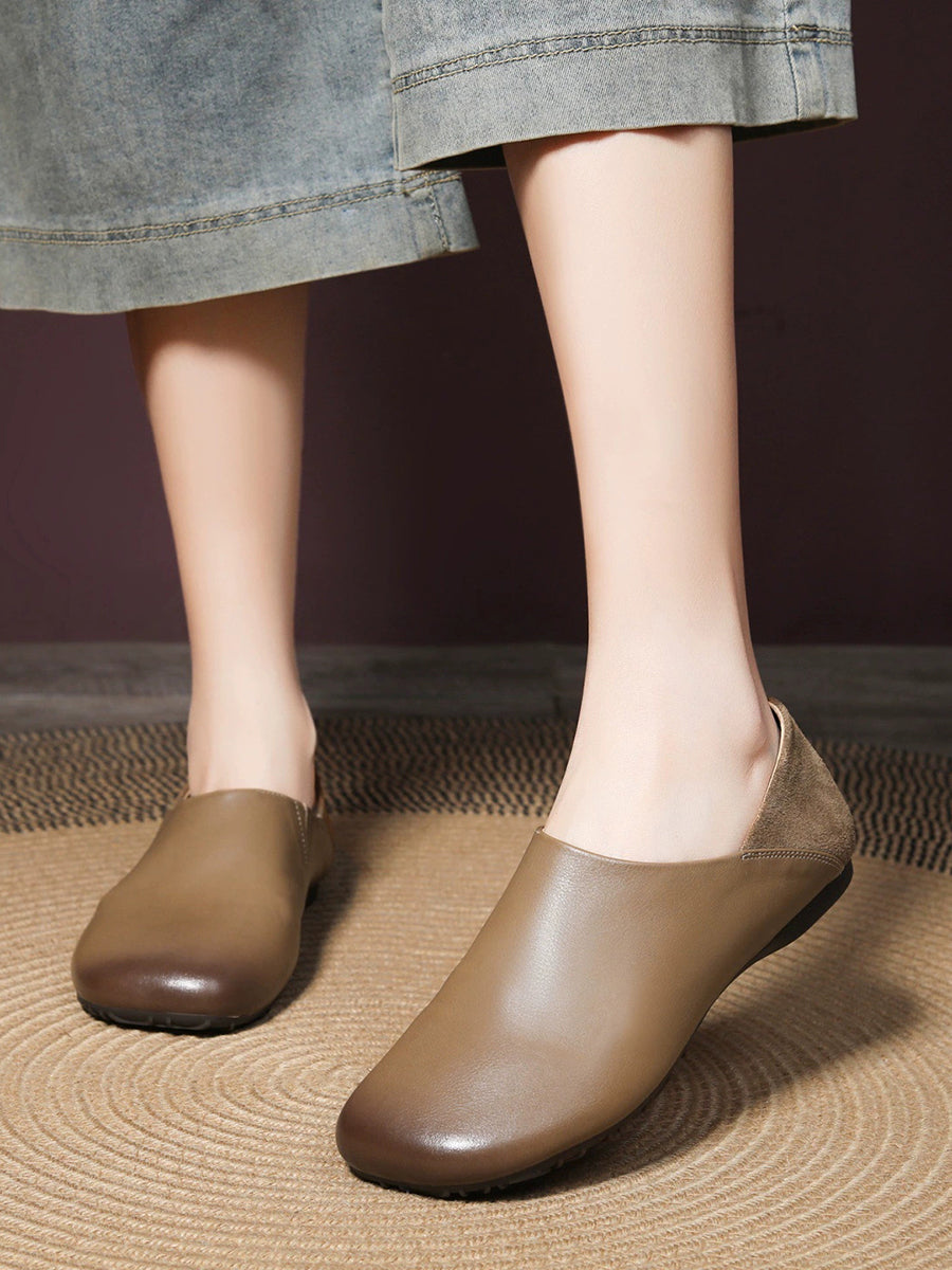 Women Casual Genuine Leather Spliced Flat Shoes